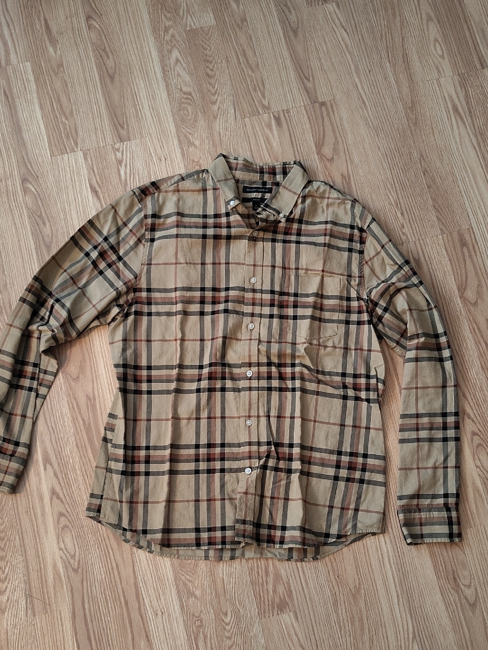 Banana Republic Tan Plaid Button-Down Shirt